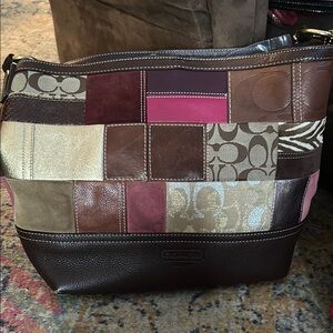Coach Brown and Pink Patchwork Shoulder Bag